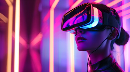 Wall Mural - woman using vr googles