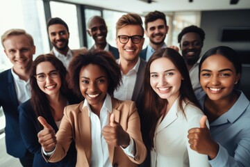 Wall Mural - Cheerful business people standing at a modern office