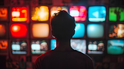 Wall Mural - man watching screens
