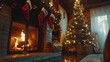 © Fotograf - A cozy living room adorned with a beautifully decorated Christmas tree and a warm fireplace. Perfect for creating a festive and inviting atmosphere during the holiday season