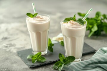 Poster - Closeup of a delicious mint milkshake on table