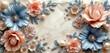 a close up of a cake decorated with flowers and pearls on a white cake with blue and pink flowers on it.