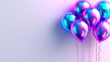 A Bunch Of Blue And Pink Balloons Floating In The Air On A Pink And Blue Background With A String Of Pink And Blue Balloons.