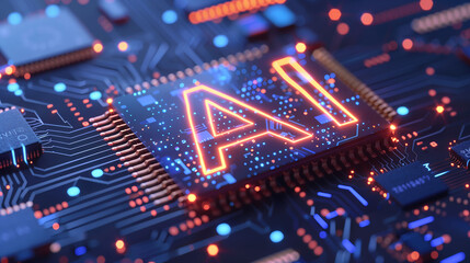 Wall Mural - artificial intelligence in a computing system, innovation in ai machine learning, tech and electroni