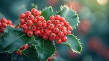 A Close Up Of A Bunch Of Red Berries On A Green Leafy Branch With Green Leaves And Red Berries On It.