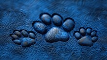 A Close Up Of A Dog's Paw Prints On A Blue Blanket With Water Droplets On The Paw Of The Dog.