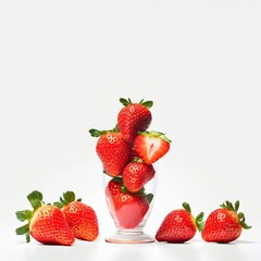 Wall Mural - just strawberries; isolated on a white background; healthy food concept; vertical photo of freshly harvested organic fruits copy space, banner, advertisement, invitation, discount offer