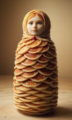 Wall Mural - Russian doll made of pancakes, matryoshka doll, Banner, poster for pancake restaurant, children's room, postcards, pancake day.