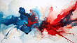 abstract watercolor hand painted background in france color in blue, red and white