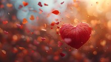 A Heart - Shaped Object Floating In The Air Surrounded By Confetti And Streamers Of Raindrops.