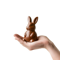 Wall Mural - A Woman’s Hand Holds a Chocolate Bunny and a Chocolate Easter Rabbit for a Joyful Easter, Isolated on Transparent Background, PNG