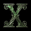  Letter X detailed Art Nouveau sculpture icon on black background