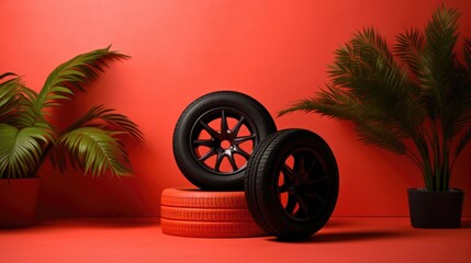 Sticker - Coral background with car tires