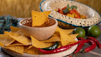 Wall Mural - Chili with nachos on the table. 