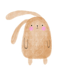 Wall Mural - funny brown bunny with long ears. childish drawing-like nursery art with cute rabbit perfect for car