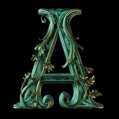 Wall Mural -  Letter A detailed Art Nouveau sculpture icon on black background