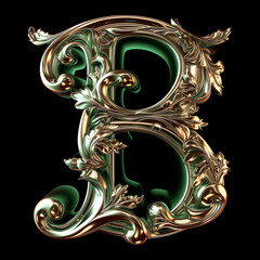 Wall Mural -  Letter B detailed Art Nouveau sculpture icon on black background