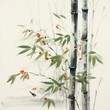 Chinese Ink Painting of Three Bamboo Stalks in Soft Colors