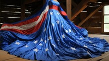 Woman in Blue Dress With American Flag
