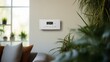 Digital Thermostat. Digital Thermostat on wall. Adjusting and setting thermostat to save energy.