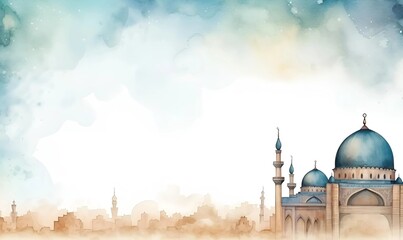 watercolor ramadan lattern copy space