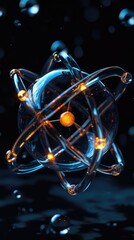 Wall Mural - atomic dance: subatomic realm, electrons, neutrons, and protons orbit a fixed nucleus in a model emp