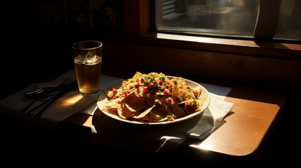 Plate of Food and Glass of Water on Table