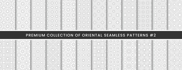 Sticker - premium collection oriental seamless patterns set, geometric pattern with arabic and turkish style use for ramadan, umrah, hajj, eid islamic celebration background