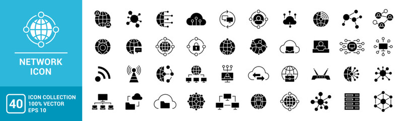 Canvas Print - Collection of icons containing network, business, data, communication, signals, internet, vector template editable and resizable EPS 10