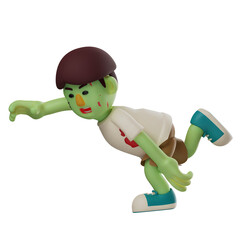 Wall Mural -   3D illustration. 3D Zombie Cartoon Characters have funny poses. sad little body with one in the back corner. put on a cute expression. 3D Cartoon Character