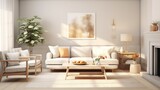 Fototapeta Przestrzenne - Modern living room interior design inspired by scandinavian elegance 