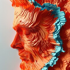 Wall Mural - 3d art of a man's face with orange and blue hair. Generative AI.