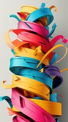 Sticker - A stack of colorful paper ribbons on a gray background. Generative AI.