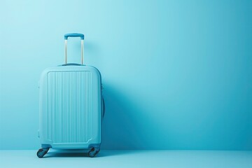 Wall Mural - a blue suitcase is sitting in front of a blue wall