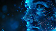 modern futuristic artificial intelligence, cyborg face, humanoid AI face, cyber tech background, digital human, AI wallpaper, glowing binary code in shape of human face 