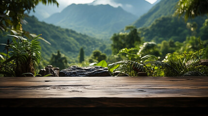 Wall Mural - The empty wooden table with blur background