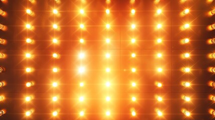 Abstract loop glowing yellow orange disco wall with bright light bulbs abstract background