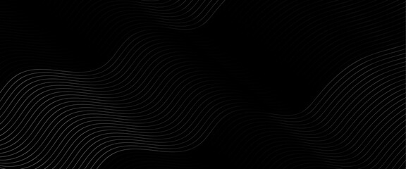 Vector black background with wavy white gradient lines. 