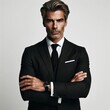 ©  Studio Png - Serious |elegant, man | Confident. American. Businessman, portrait, handsome, smiling, white A young man in a tailored suit, Studio fashion portrait. elegant suit. Corporate Business man Portrait,