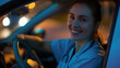 © Lab_Photo - Photo of a smiling beautiful nurse sitting in the car leaving for work in the morning.