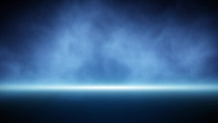 Wall Mural - Realistic loop smoke motion on glowing dark blue empty stage copy space background.