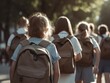 © shuping zhao - Rear view of children going to school with school bags, faceless children going to school stock photo, education training, children training course