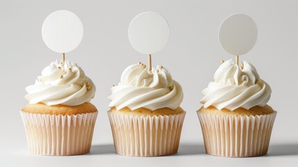 vanilla cupcakes with blank topper mockup display