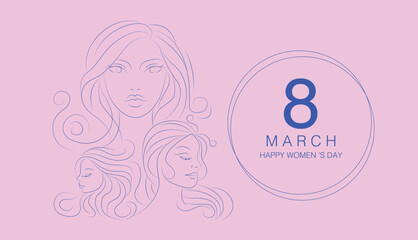 Women's day, Women icon, logo flat design, paintbrush, hand draw vector, minimal line