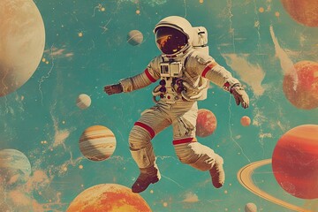 Wall Mural - astronaut floating zero gravity in outer space. contemporary art collage. generative ai