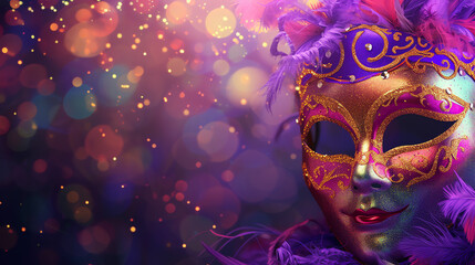 Wall Mural - purple mask for carnival, AI generated