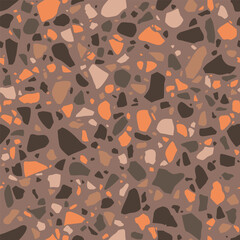 Poster - Terrazzo seamless pattern. Tile with pebbles and stone. Abstract texture brown orange background, terrazzo flooring. Vector