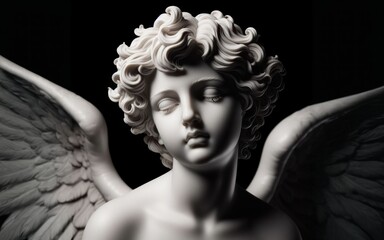 Wall Mural - Angel sculpture. Black and white image of ancient statue