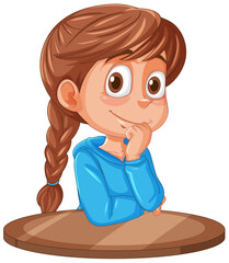 Sticker - Cartoon girl thinking with hand on chin