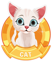 Sticker - Adorable kitten inside a golden award ribbon